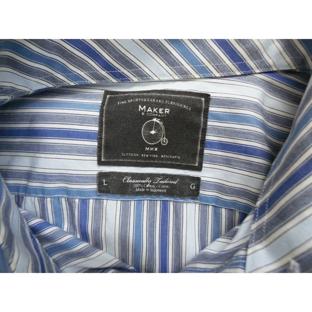 Maker &‎ Co Men's Gray Striped Regular Long Sleeve Casual Button Up Shirt Size L